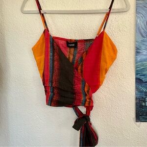 Cider 2 piece set - red orange black striped linen wrap tie cami & lounge pants